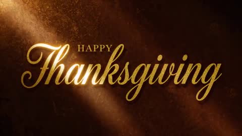 Glowing Gold Thanksgiving Greeting Featuring Sparkling Cursive Text and Warm Light Beam