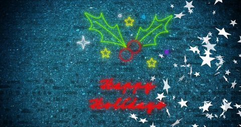 Neon Holiday Message with Festive Holly and Falling Stars - Download Free Stock Images Pikwizard.com