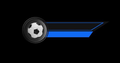 Soccer ball and blue ribbon graphic on black background