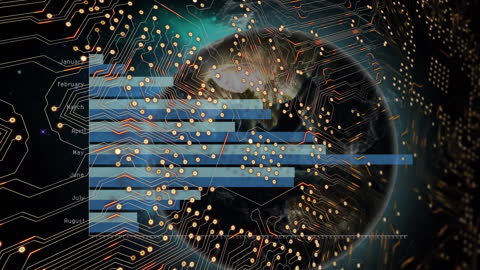 Futuristic Circuit Board Technology Over Global Data Visual