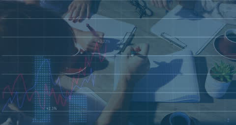 Financial Data Analysis Meeting with Graphs Overlay