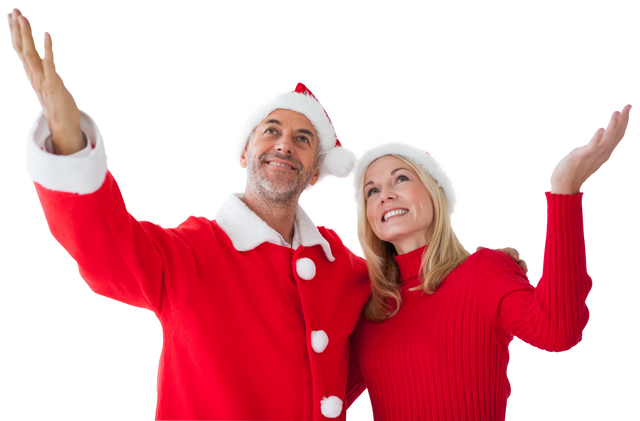 Happy Caucasian Couple in Santa Hats Celebrating Christmas Transparent Background - Download Free Stock Videos Pikwizard.com