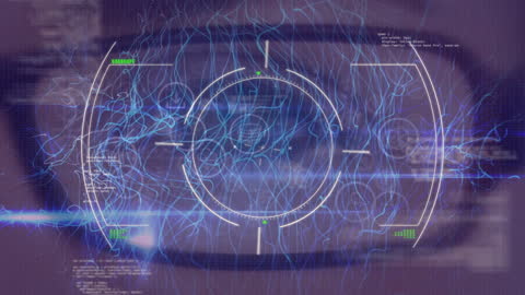 Futuristic Data Processing Interface with Overlay Graphics