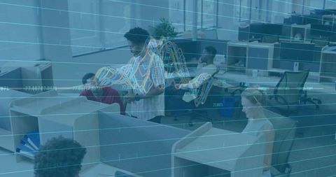 Modern Collaborative Office Setting with Graph Overlay