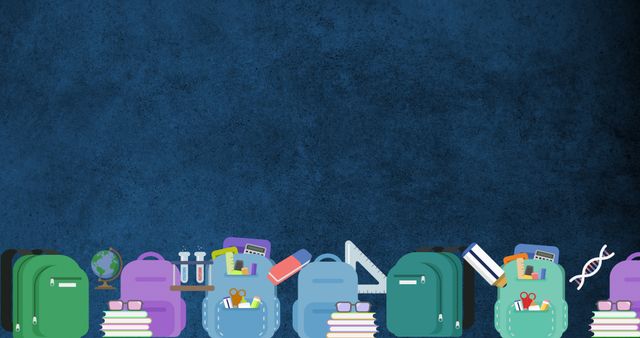 Colorful Digital School Supplies and Backpacks on Blue Background - Download Free Stock Images Pikwizard.com