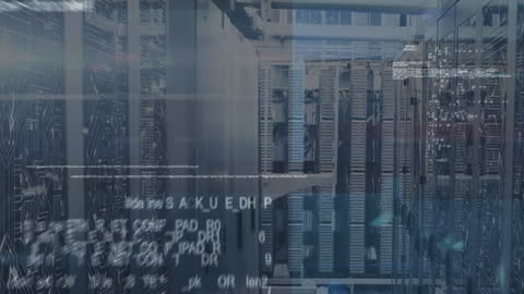 Futuristic Data Processing in Server Room Animation