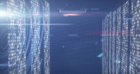 Futuristic Virtual Corridor with Streaming Data and Neon Grids