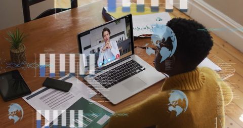 Businesswoman Video Conferencing Amid Digital Data Visualization - Download Free Stock Images Pikwizard.com