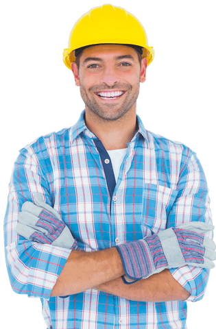 smiling construction worker with crossed arms on transparent background - Download Free Stock Videos Pikwizard.com