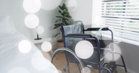 Wheelchair in Bright Room with Soothing Effervescent Bubbles