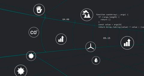 Eco Technology Icons and Data on dark Futuristic Design - Download Free Stock Images Pikwizard.com