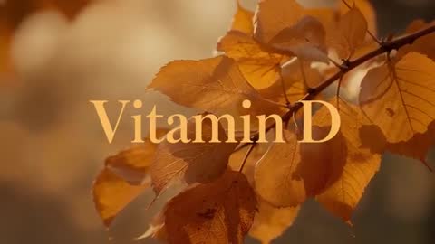 Swaying Amber Leaves on Branch in Golden Hour with Vitamin D Text Overlay