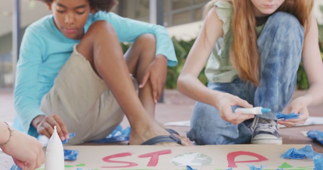 Children Making Environmental Activism Posters Outdoors - Download Free Stock Images Pikwizard.com