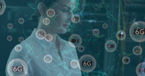 Tech Innovator Analyzing 6G Network with Digital Interface