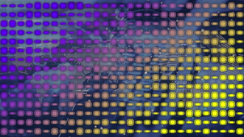 Digital World Map with Data Processing Visualization