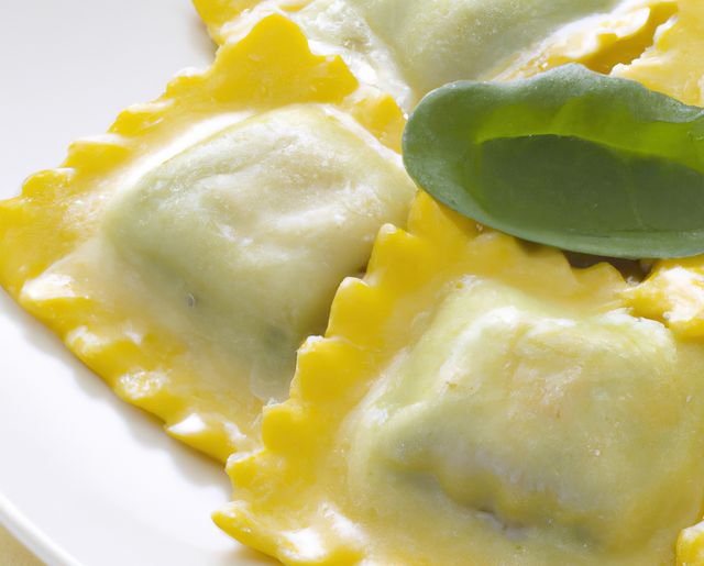 Close up of multiple ravioli on white background created using generative ai technology. Cooking and food concept, digitally generated image.