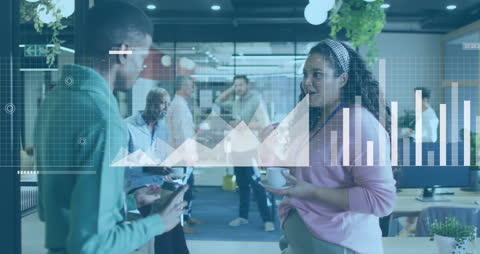 Diverse Colleagues Discussing Data Projections in Modern Office