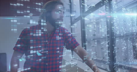 Businessman Analyzing Virtual Digital Data in Office