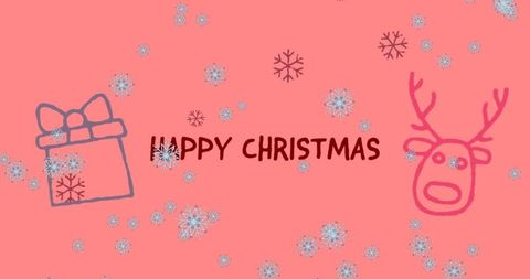 Happy christmas greeting card with doodles and snowflakes