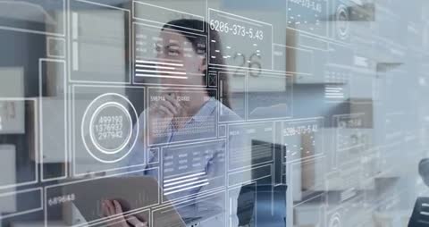 Warehouse Professional Analyzing Inventory with Digital Data Visualizations