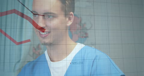 Smiling Male Nurse with Data Visualization Interface