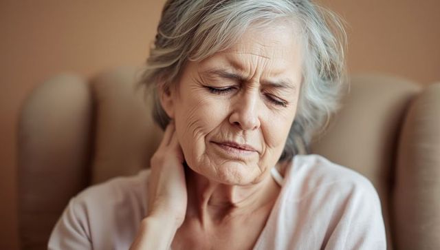 Senior Woman Experiencing Neck Pain in Comfortable Setting