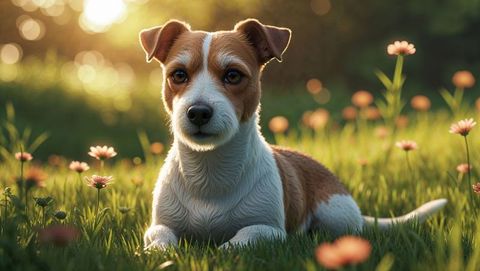 Serene Jack Russell Terrier in Sunlit Meadow with Wildflowers