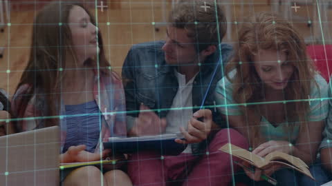 Students Collaborating with Digital Data Overlay Concept