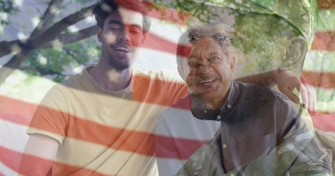 Friendship and unity under american flag in park setting