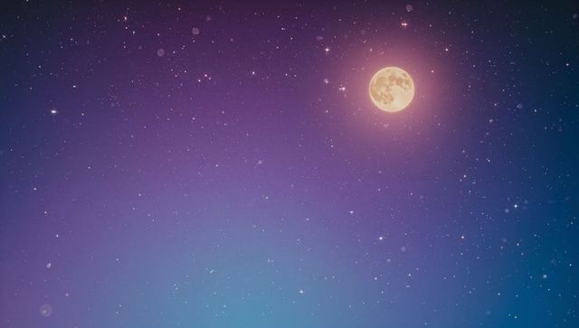 Full Moon with Halo Illuminating Starry Twilight Sky