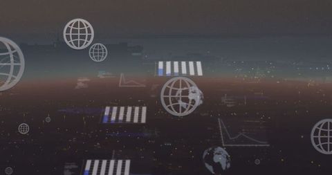 global data interface over urban night scene - Download Free Stock Images Pikwizard.com