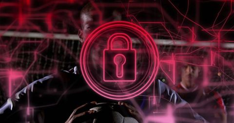 Soccer Player with Digital Security Concept Overlay