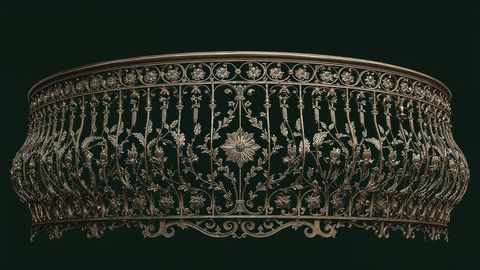 Exquisite Vintage Iron Balcony Railing with Floral Motifs