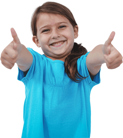 Joyful Young Girl in Blue Shirt Showing Thumbs Up on Transparent Background - Download Free Stock Videos Pikwizard.com