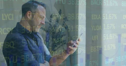 Businessman Analyzing Financial Data on Smartphone Communication Concept