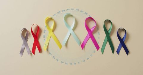 Colorful Awareness Ribbons on Beige Background for Charity Support