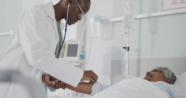 Doctor Checking Pulse of Senior Patient in Hospital Bed - Download Free Stock Images Pikwizard.com