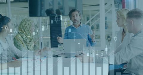 Business Meeting with Diverse Team and Financial Data Overlay - Download Free Stock Images Pikwizard.com