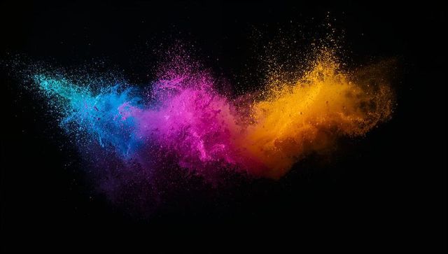 Dynamic swirling cyan magenta yellow color explosion