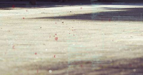 Futuristic Digital Code Hovering Above Quiet Courtyard