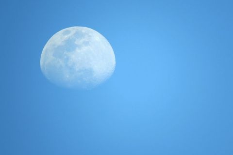 Daytime Moon Against Clear Blue Sky