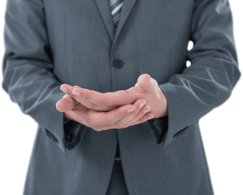 Transparent midsection businessman hand gesturing