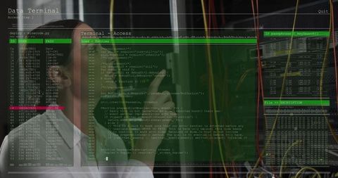 Cybersecurity Technician Analyzing Server Data-Handheld Guidance