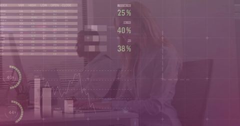 Financial data processing with diverse business professionals concept