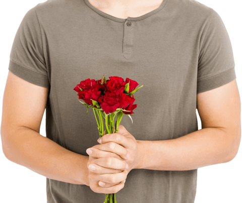 Midsection View Transparent Man Holding Red Roses