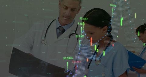 Doctors Analyzing X-rays with Digital Data Overlays