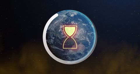 Loading Hourglass Over Global Digital Interface