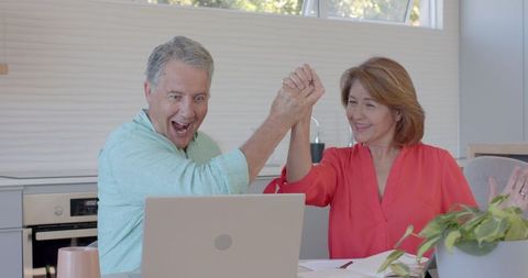 Senior Couple Cheerfully Planning Finances at Home