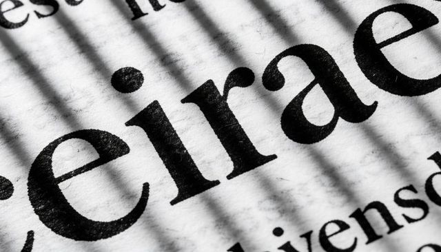 Macro serif typography on textured paper with window blind shadow lines