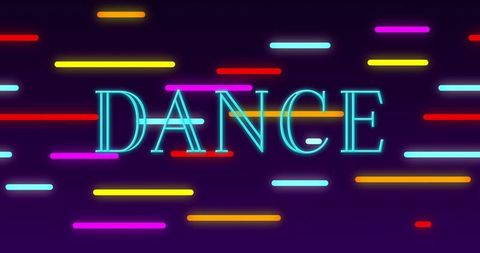 Neon dance typography featuring glowing color bars for club nightlife banner and poster